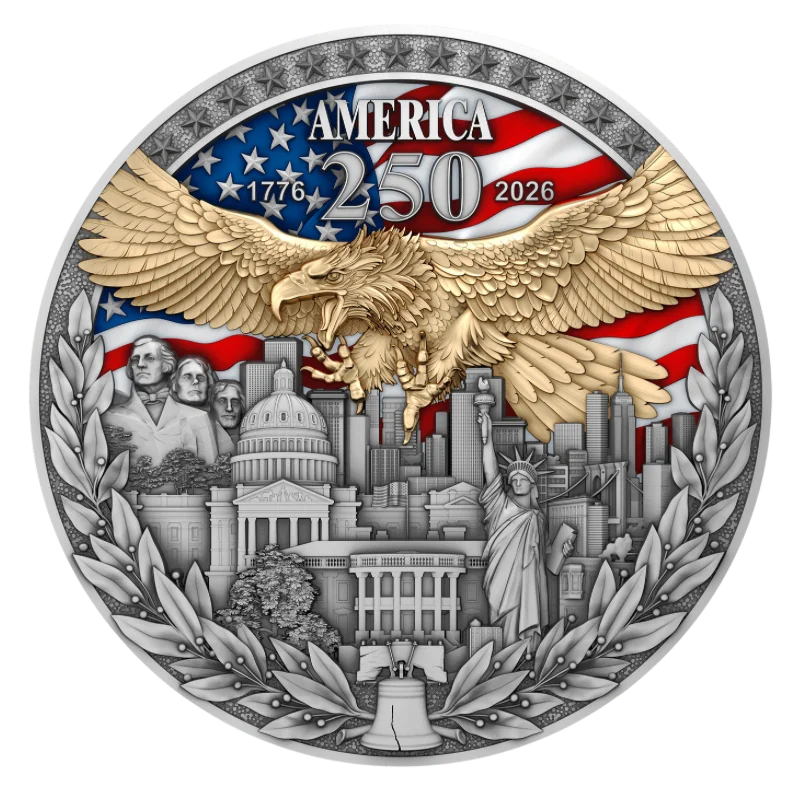 America 250th Anniversary Silver Color Coin Antiqued 2 Oz 2026