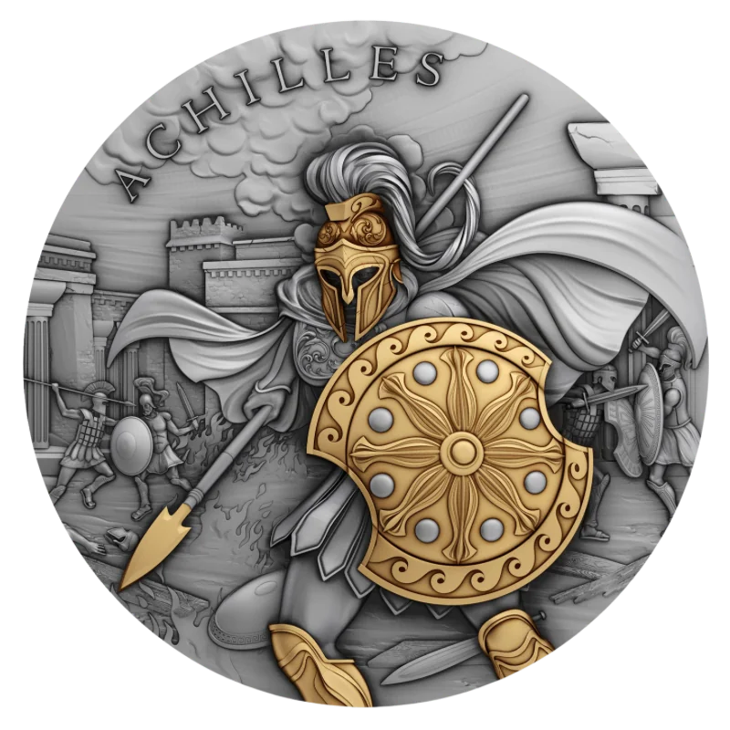 Legendary Warriors - Achilles Silver Gilded Coin Antiqued 2 Oz 2023