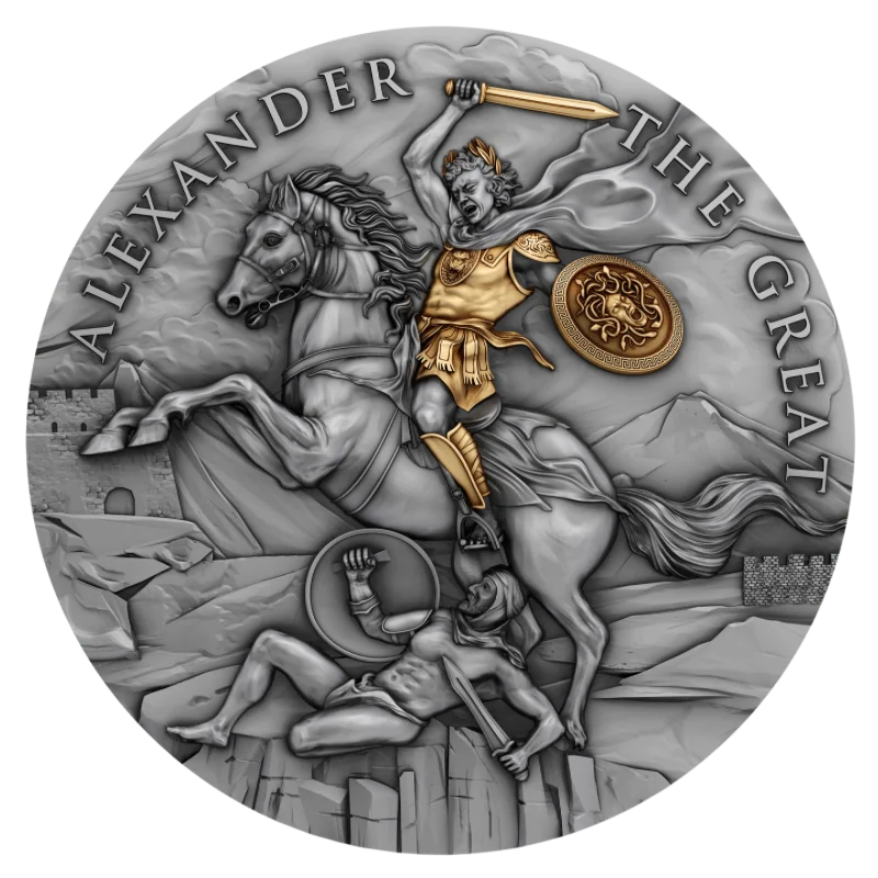 Legendary Warriors - Alexander The Great Silver Gilded Coin Antiqued 2 Oz 2023