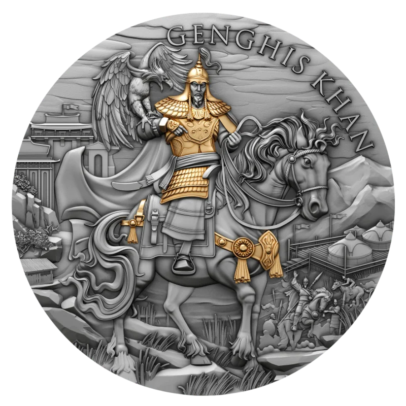 Legendary Warriors - Genghis Khan Silver Gilded Coin Antiqued 2 Oz 2024