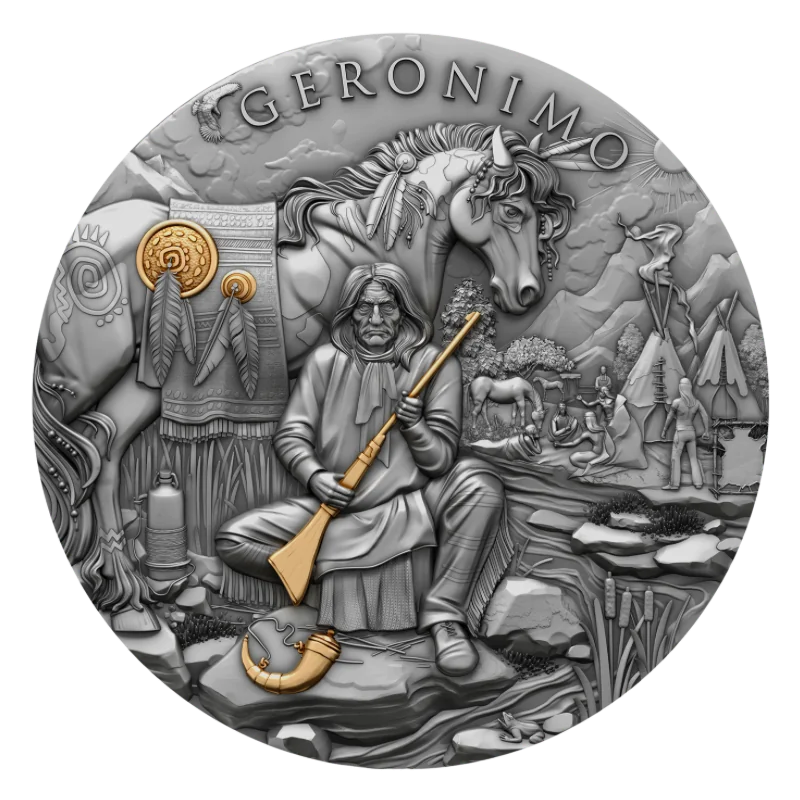 Legendary Warriors - Geronimo Silver Gilded Coin Antiqued 2 Oz 2024