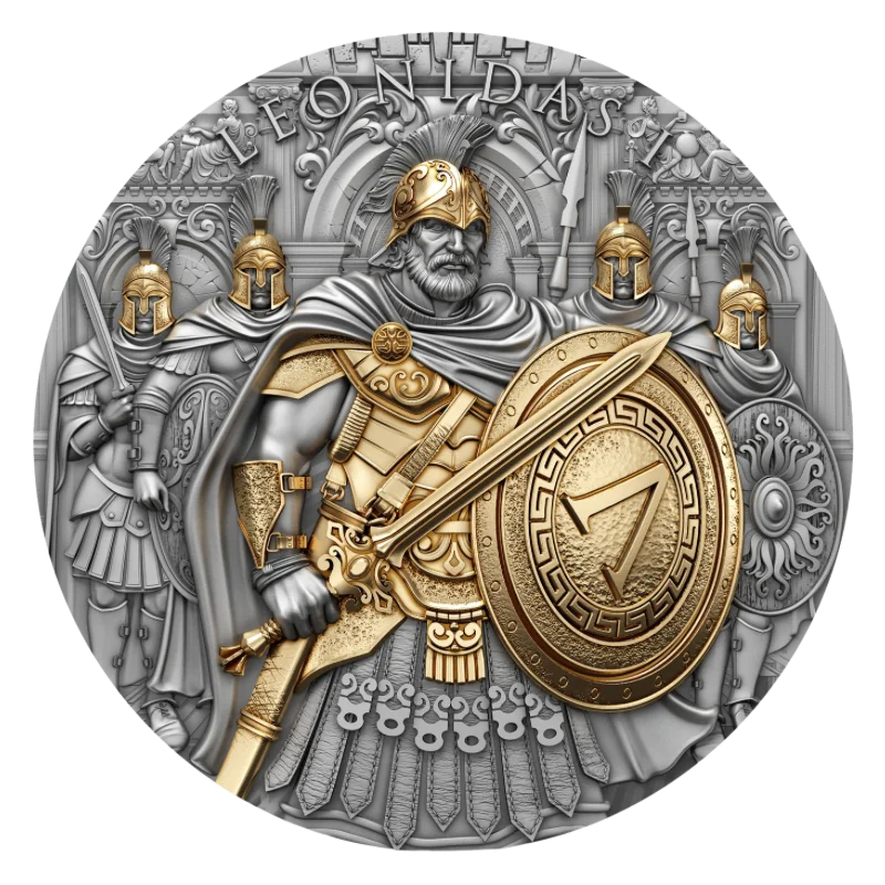 Legendary Warriors - Leonidas Silver Gilded Coin Antiqued 2 Oz 2025