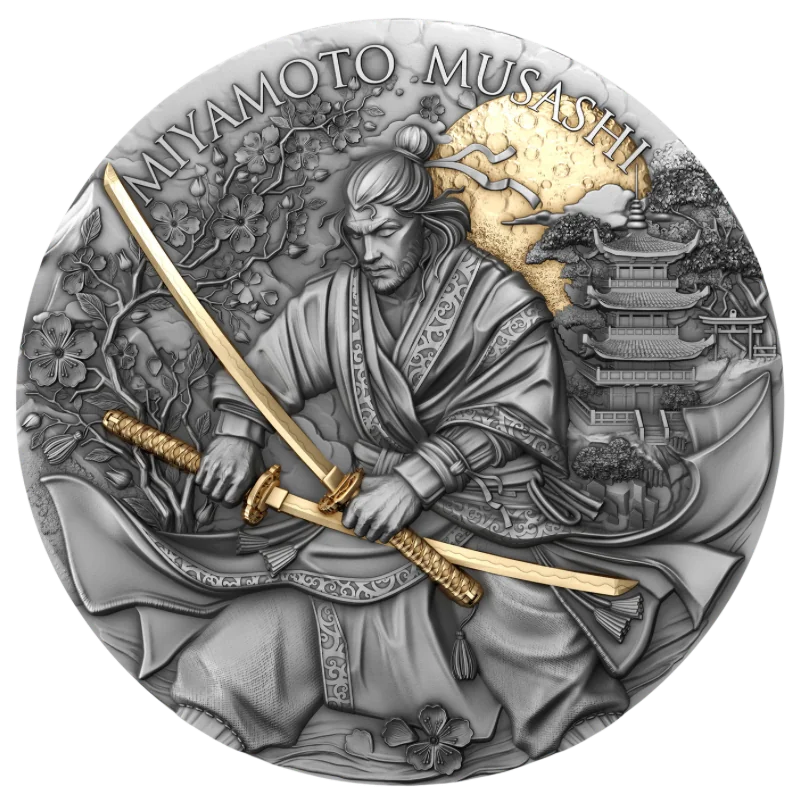 Legendary Warriors - Miyamoto Musashi Silver Gilded Coin Antiqued 2 Oz 2025