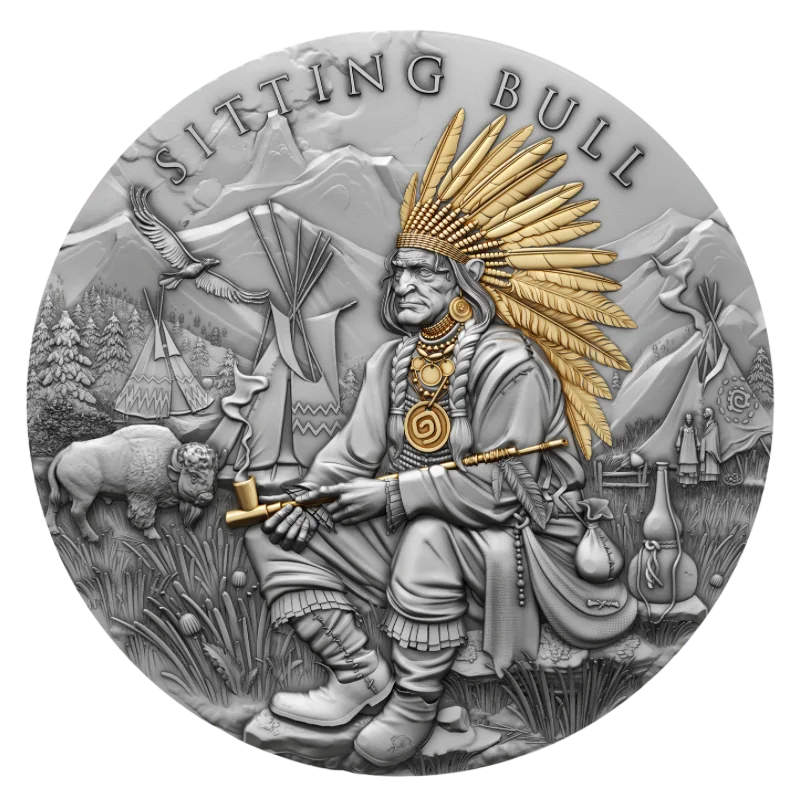 Legendary Warriors - Sitting Bull Silver Gilded Coin Antiqued 2 Oz 2023