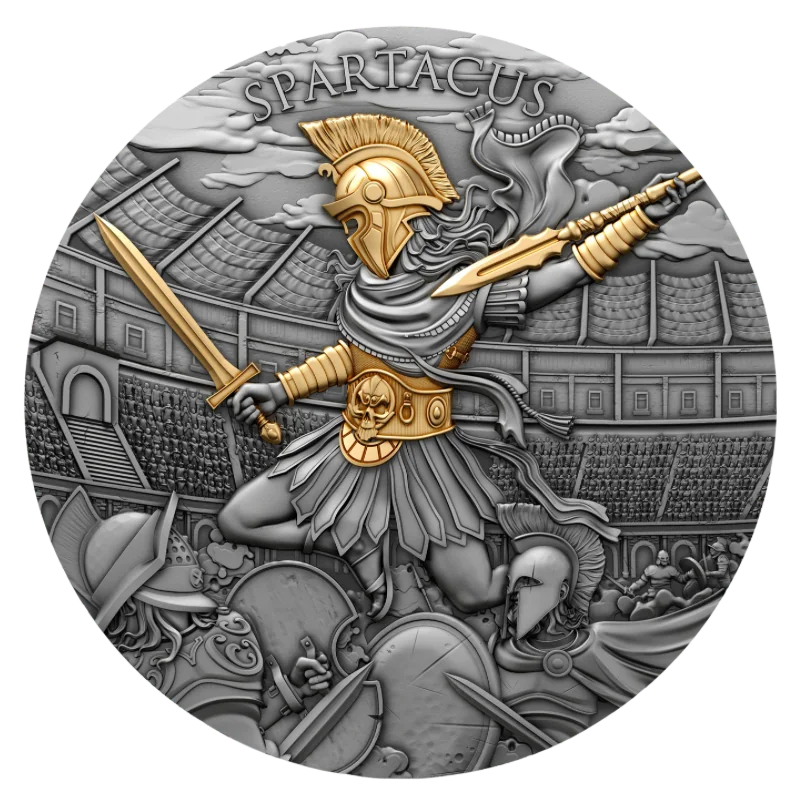 Legendary Warriors - Spartacus Silver Gilded Coin Antiqued 2 Oz 2024