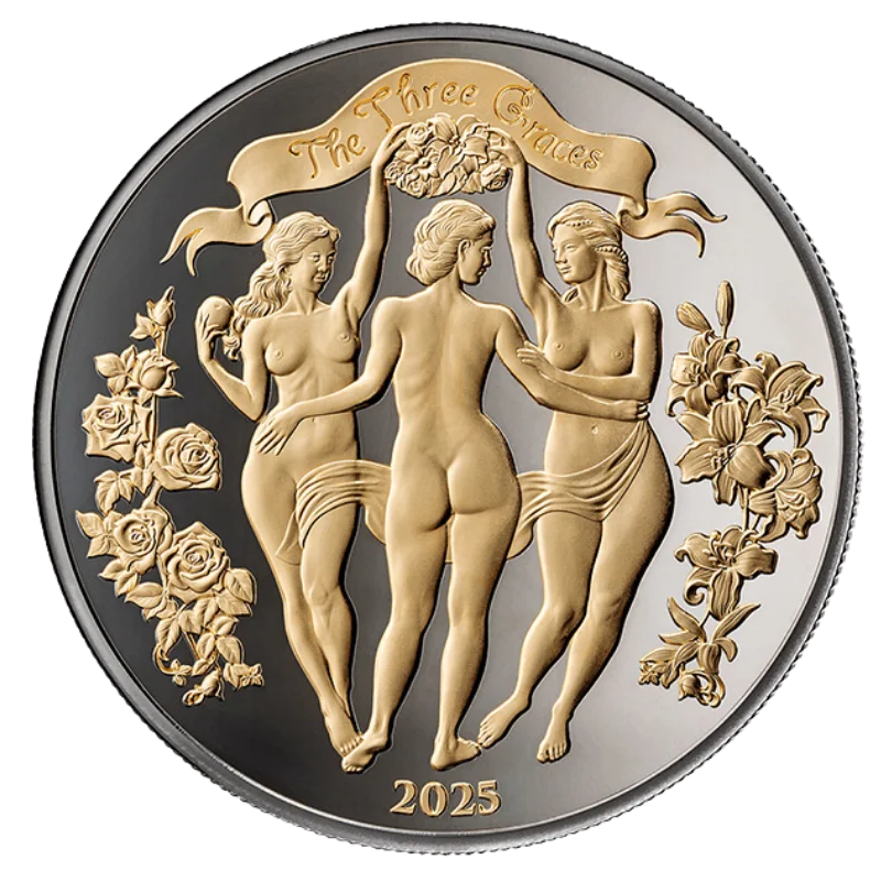 Celestial Beauty - The Three Graces Silver Gilded Ruthenium Coin 1 Oz 2025