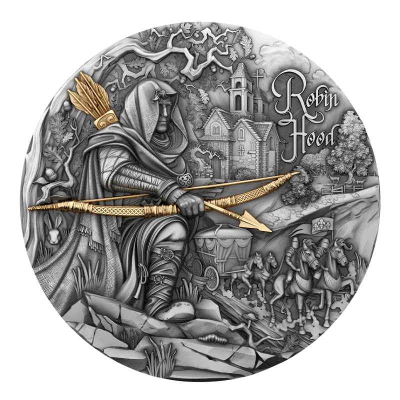 Robin Hood Silver Gilded Coin Antiqued 2 Oz 2024