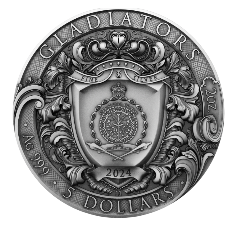 Gladiators Silver Gilded Color Coin Antiqued 2 Oz 2024