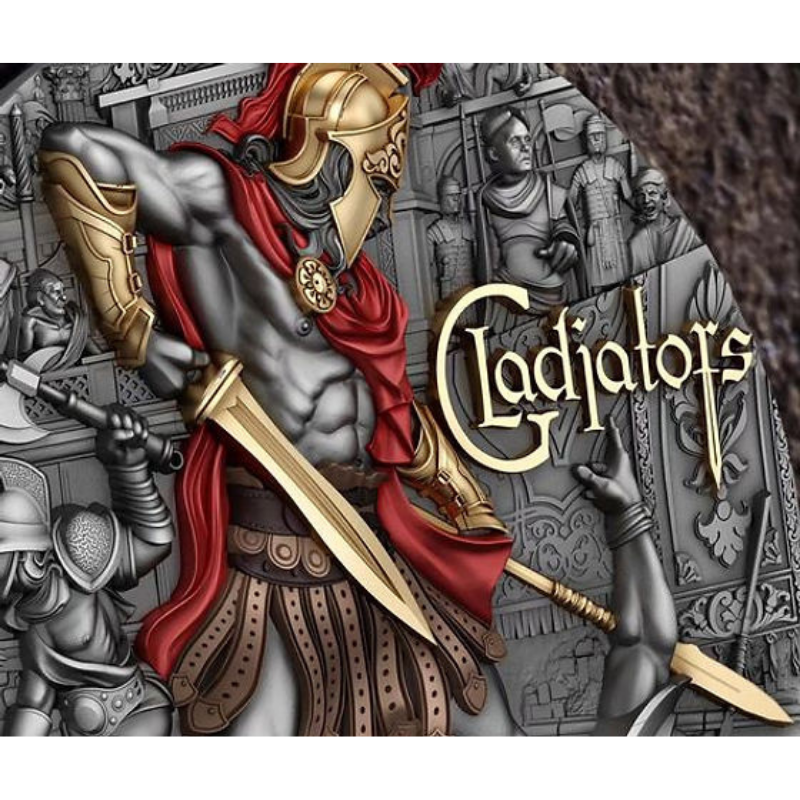 Gladiators Silver Gilded Color Coin Antiqued 2 Oz 2024