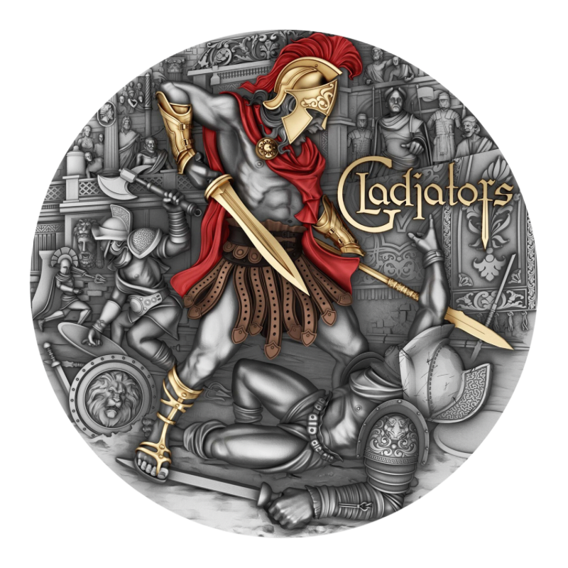 Gladiators Silver Gilded Color Coin Antiqued 2 Oz 2024