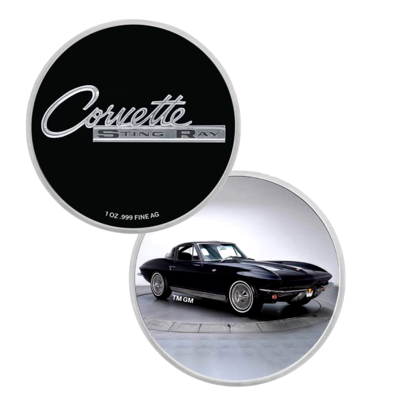 Chevrolet Corvette - 1963 Corvette Black Stingray Silver Color Coin 1 Oz 2022 (In TEP)