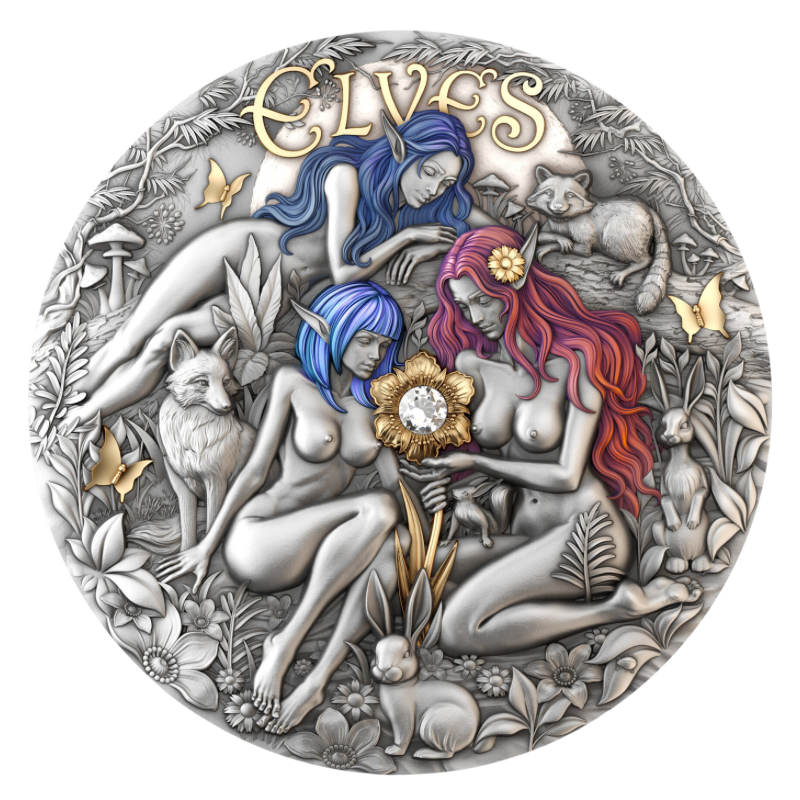 Eternal Sisters - Elves Silver Color Gilded Coin Antiqued Diamond Inserts 2 Oz 2026