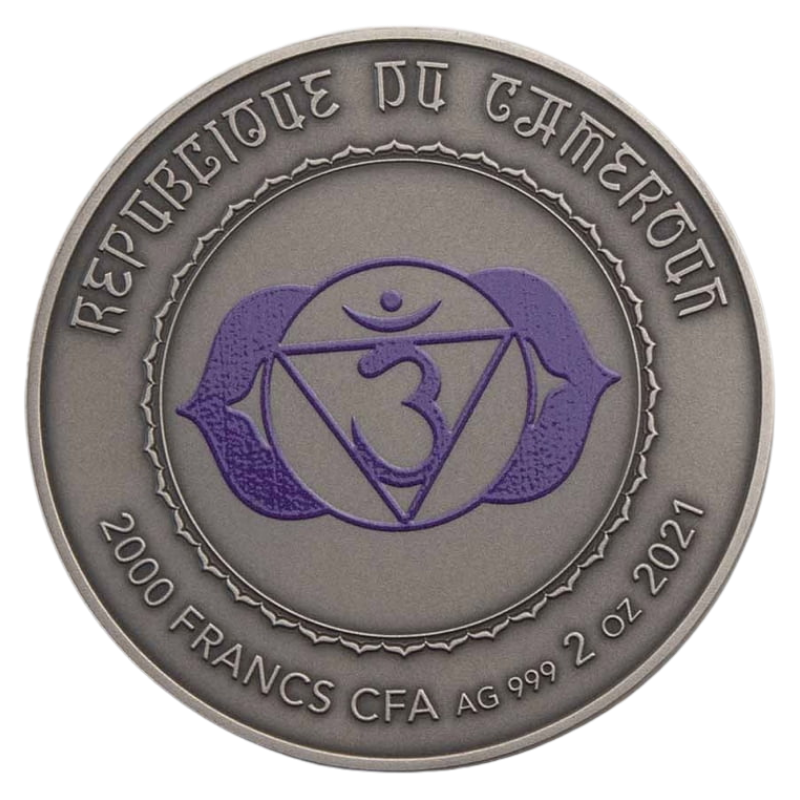 Seven Chakras - Ajna Chakra Silver Coin Crystal Inserts Antiqued 2 Oz 2021