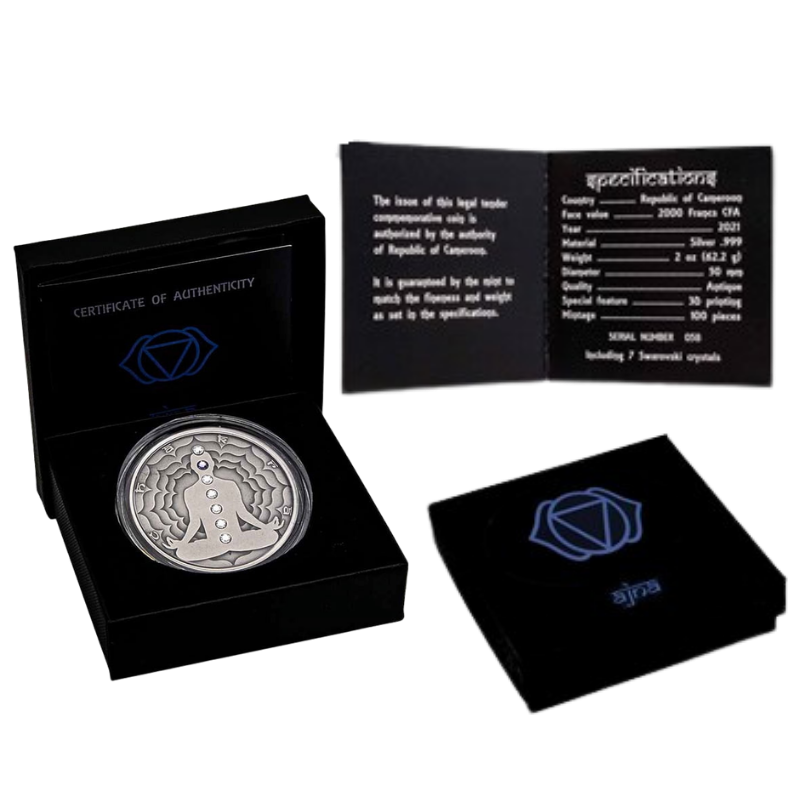 Seven Chakras - Ajna Chakra Silver Coin Crystal Inserts Antiqued 2 Oz 2021