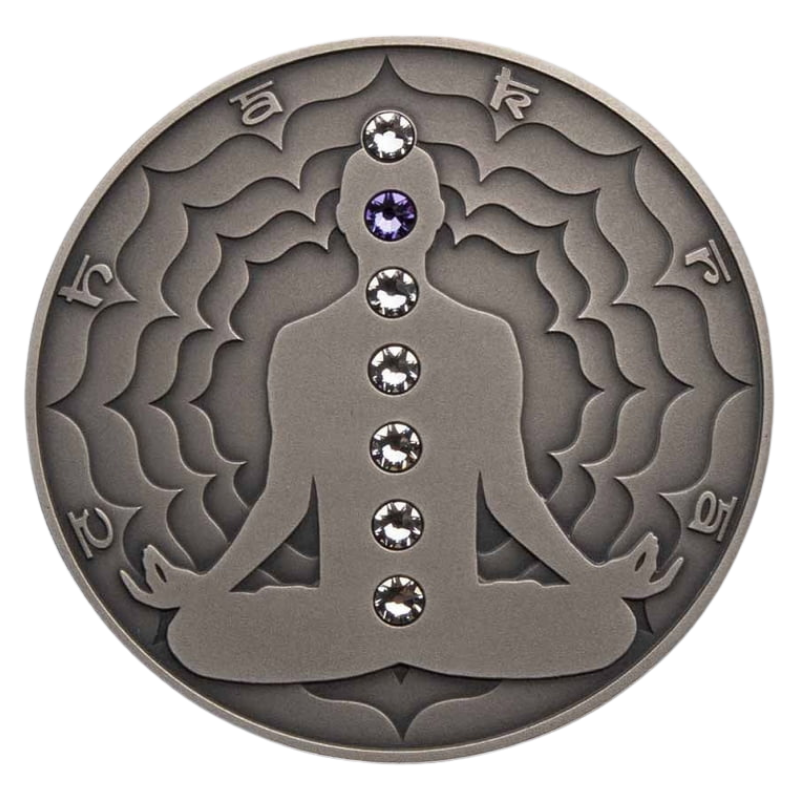 Seven Chakras - Ajna Chakra Silver Coin Crystal Inserts Antiqued 2 Oz 2021