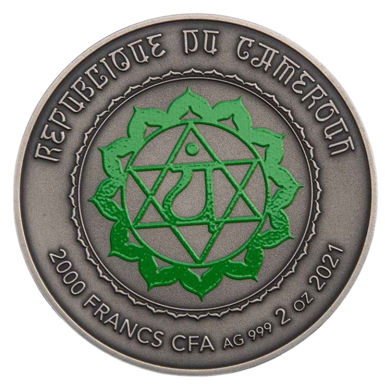 Seven Chakras - Anahata Chakra Silver Coin Crystal Inserts Antiqued 2 Oz 2021