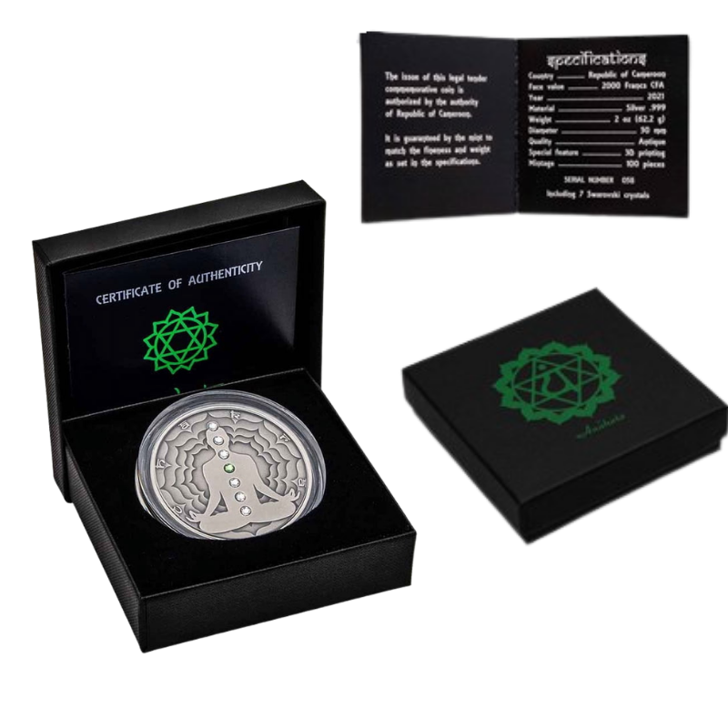 Seven Chakras - Anahata Chakra Silver Coin Crystal Inserts Antiqued 2 Oz 2021
