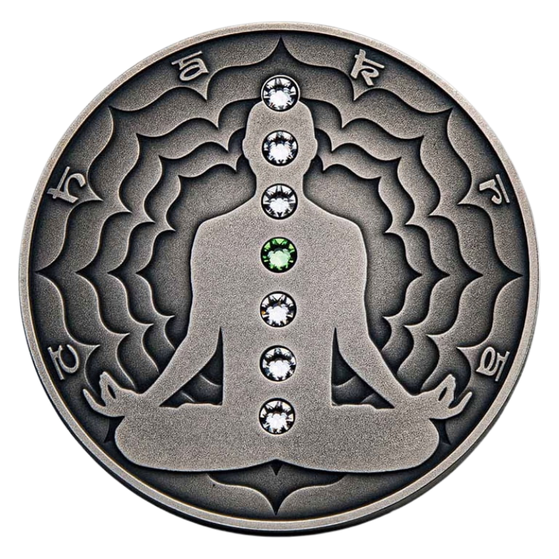 Seven Chakras - Anahata Chakra Silver Coin Crystal Inserts Antiqued 2 Oz 2021