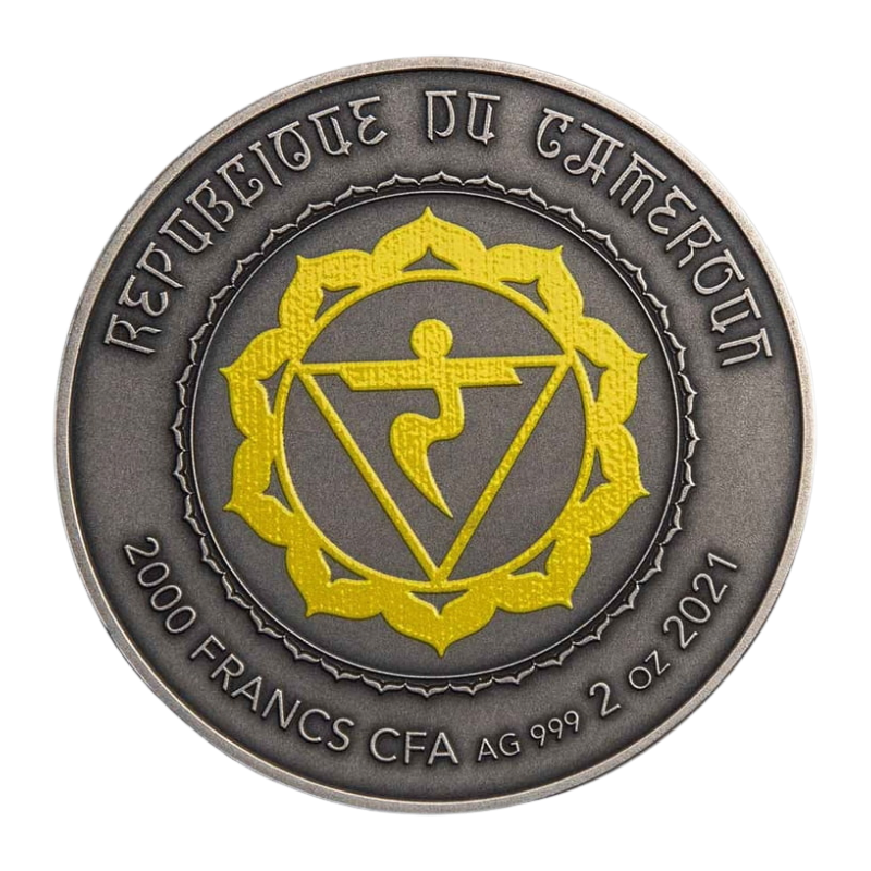 Seven Chakras - Manipura Chakra Silver Coin Crystal Inserts Antiqued 2 Oz 2021