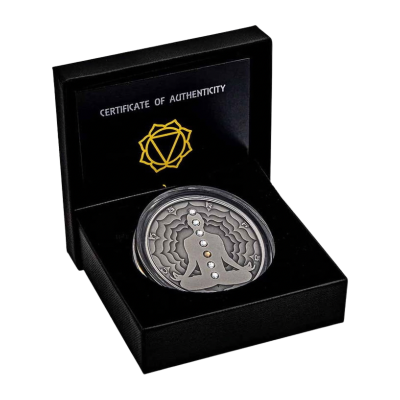 Seven Chakras - Manipura Chakra Silver Coin Crystal Inserts Antiqued 2 Oz 2021