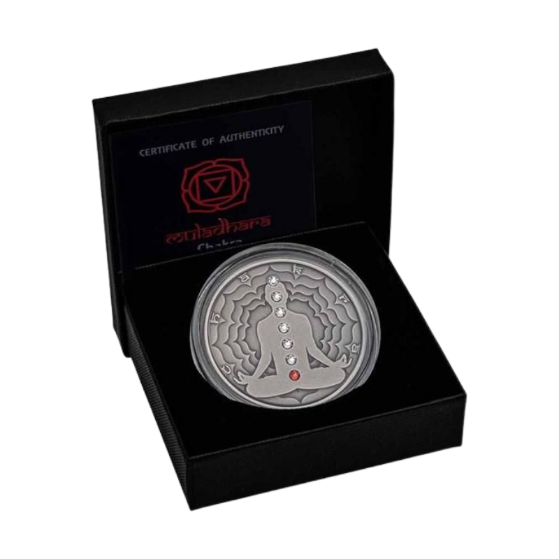 Seven Chakras - Muladhara Silver Coin Crystal Inserts Antiqued 2 Oz 2021