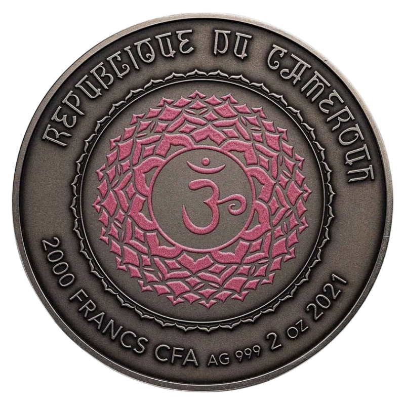Seven Chakras - Sahasrara Chakra Silver Coin Crystal Inserts Antiqued 2 Oz 2021