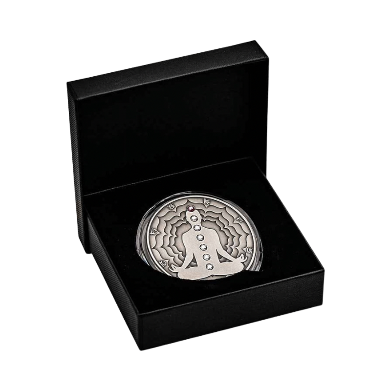 Seven Chakras - Sahasrara Chakra Silver Coin Crystal Inserts Antiqued 2 Oz 2021