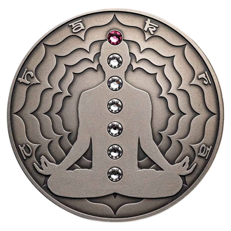 Seven Chakras - Sahasrara Chakra Silver Coin Crystal Inserts Antiqued 2 Oz 2021