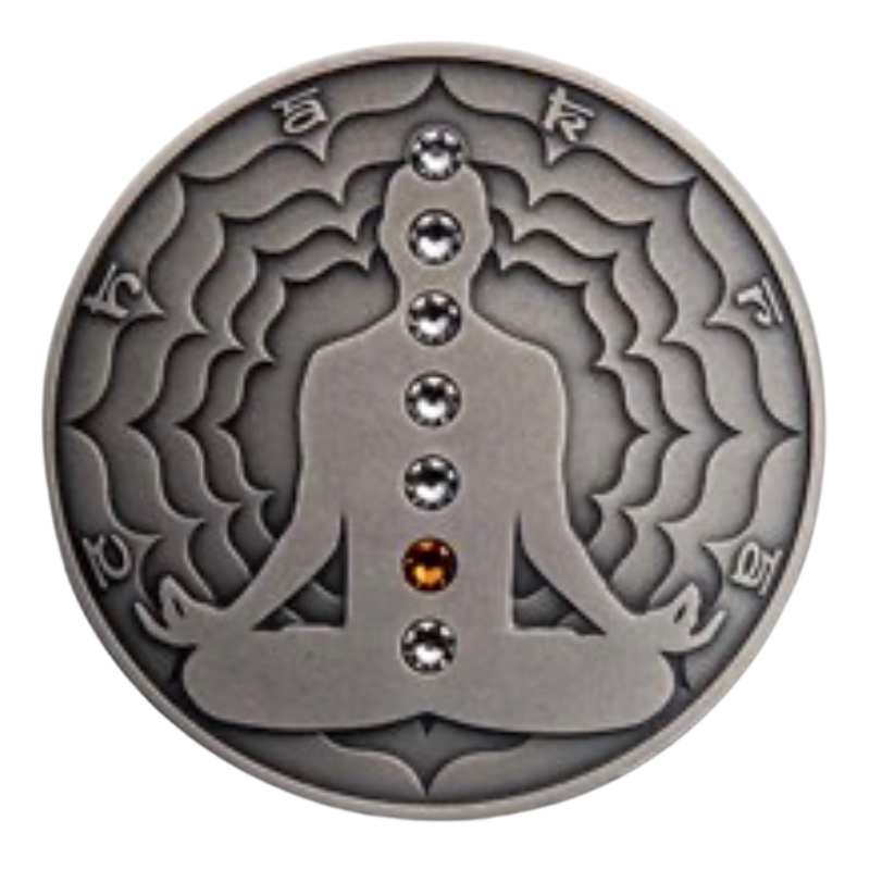 Seven Chakras - Swadhisthana Chakra Silver Coin Crystal Inserts Antiqued 2 Oz 2021