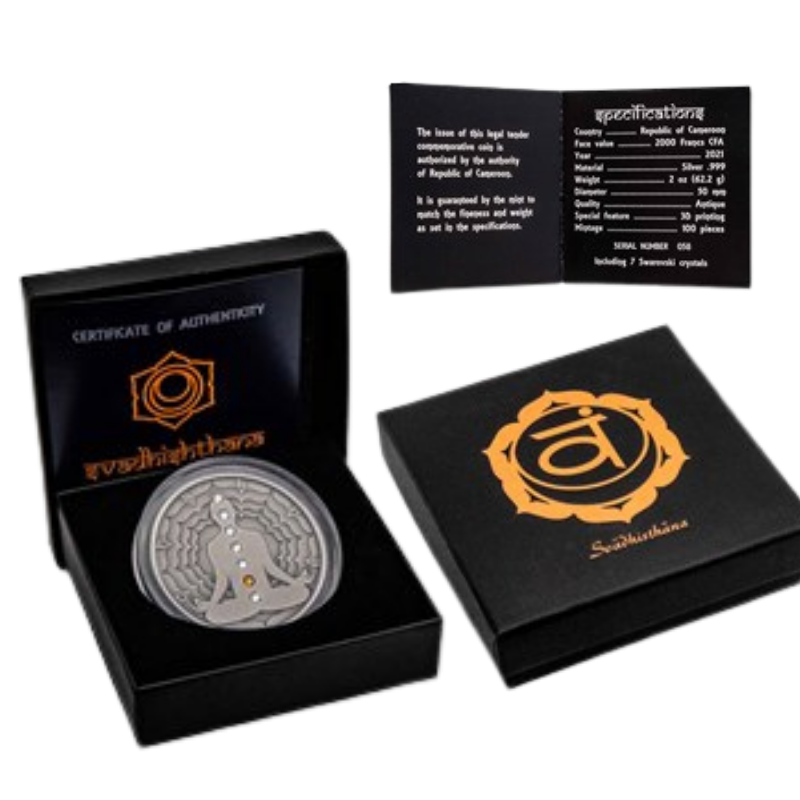 Seven Chakras - Swadhisthana Chakra Silver Coin Crystal Inserts Antiqued 2 Oz 2021