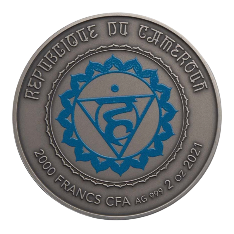 Seven Chakras - Vishuddha Chakra Silver Coin Crystal Inserts Antiqued 2 Oz 2021