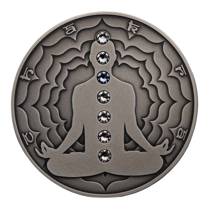 Seven Chakras - Vishuddha Chakra Silver Coin Crystal Inserts Antiqued 2 Oz 2021