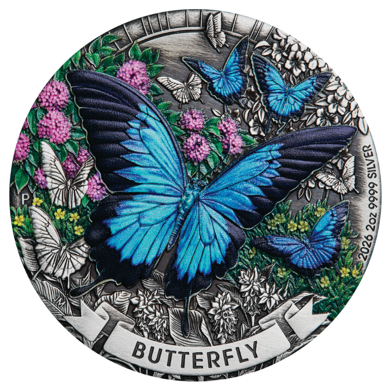 Butterfly Silver Color Coin Antiqued 2 Oz 2026