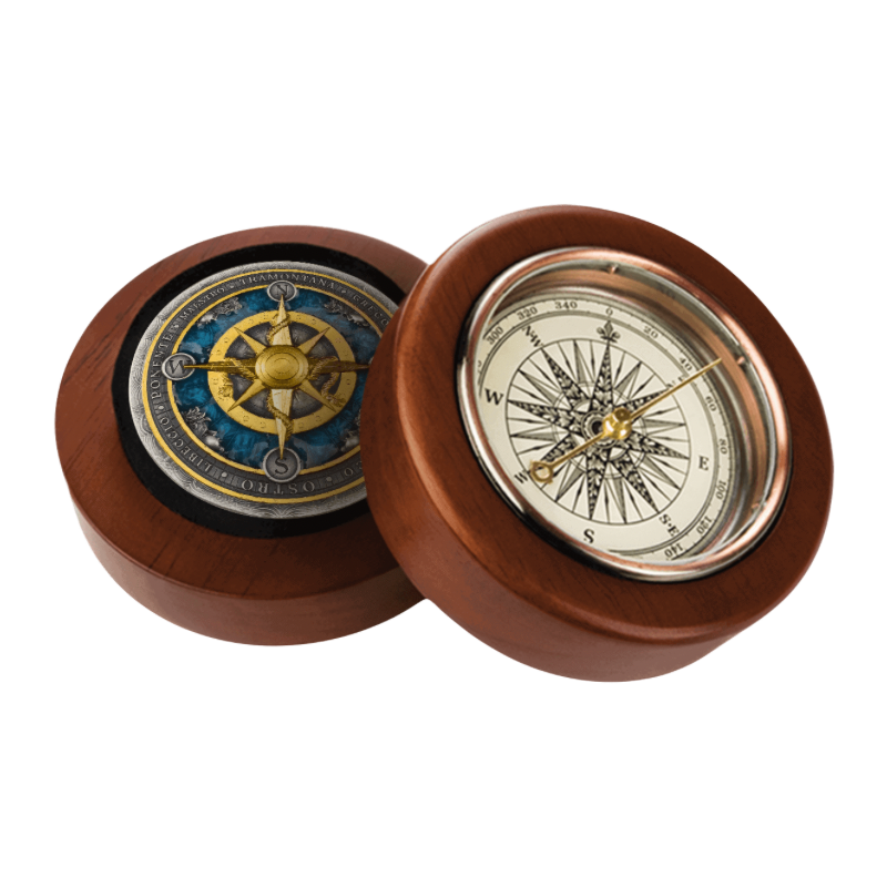Compass Rose Silver Gilded Coin Antiqued 2 Oz 2026