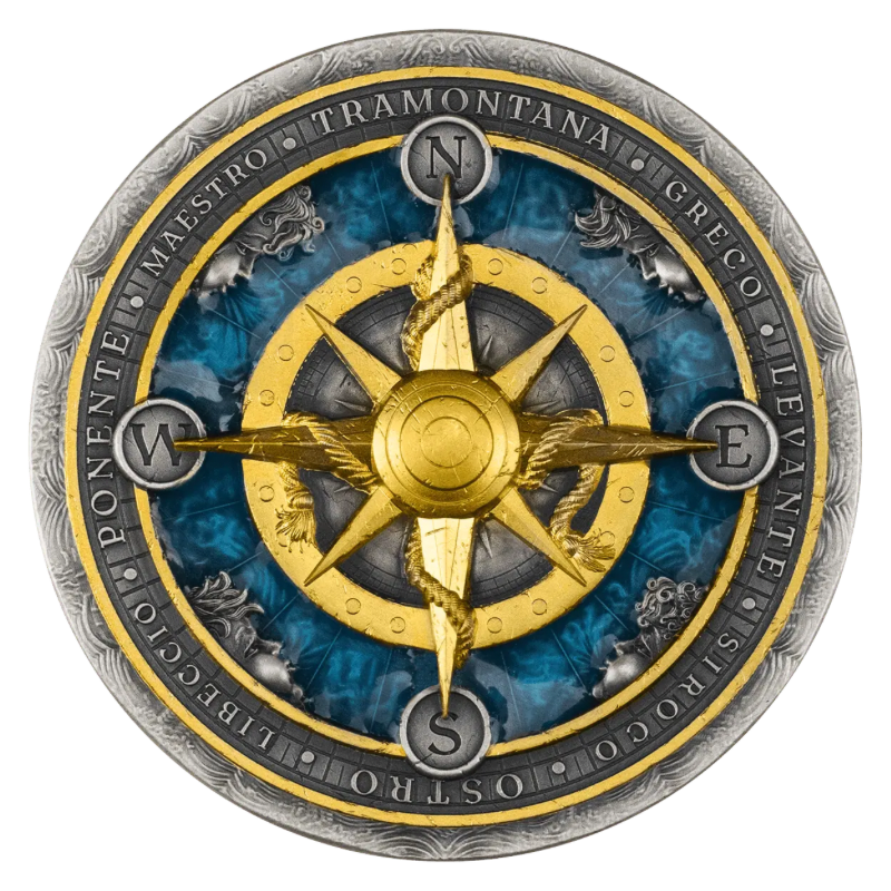 Compass Rose Silver Gilded Coin Antiqued 2 Oz 2026