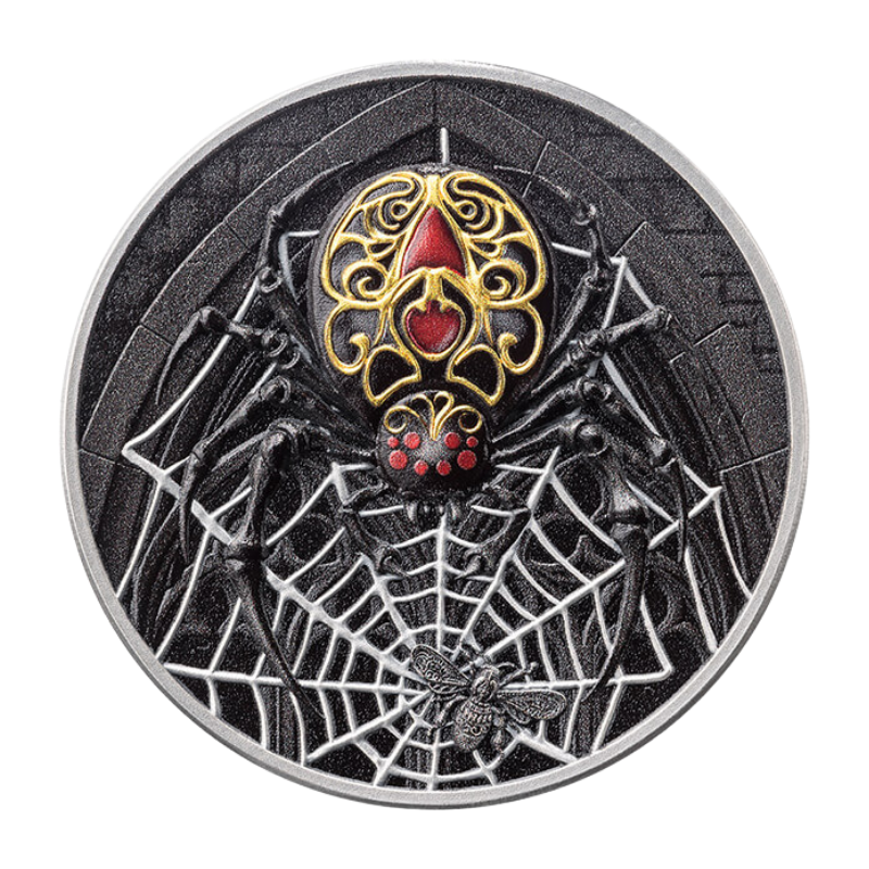 Creatures of Nocturne - The Black Widow Silver Color Gilded Coin Antiqued 1 Oz 2026